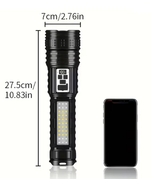 Krachtige LED Zaklamp – Oplaadbare High Power Torch met Dubbel Licht en Waterbestendig Design