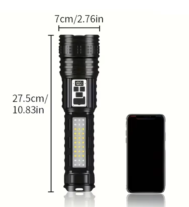Krachtige LED Zaklamp – Oplaadbare High Power Torch met Dubbel Licht en Waterbestendig Design