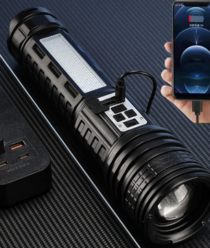 Krachtige LED Zaklamp – Oplaadbare High Power Torch met Dubbel Licht en Waterbestendig Design