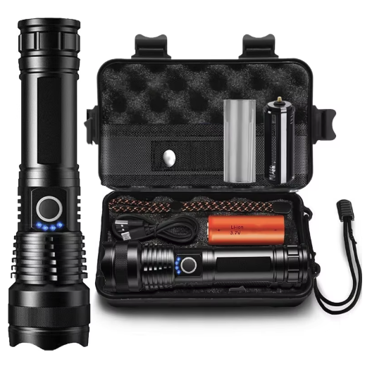 Krachtige LED Zaklamp – Oplaadbare Tactical Torch met Zoom en 5 Lichtstanden