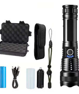 Krachtige LED Zaklamp – Oplaadbare Tactical Torch met Zoom en 5 Lichtstanden