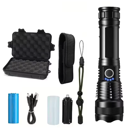 Krachtige LED Zaklamp – Oplaadbare Tactical Torch met Zoom en 5 Lichtstanden