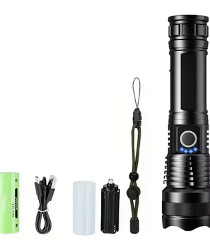 Krachtige LED Zaklamp – Oplaadbare Tactical Torch met Zoom en 5 Lichtstanden