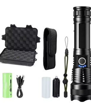 Krachtige LED Zaklamp – Oplaadbare Tactical Torch met Zoom en 5 Lichtstanden