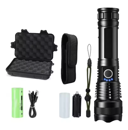 Krachtige LED Zaklamp – Oplaadbare Tactical Torch met Zoom en 5 Lichtstanden