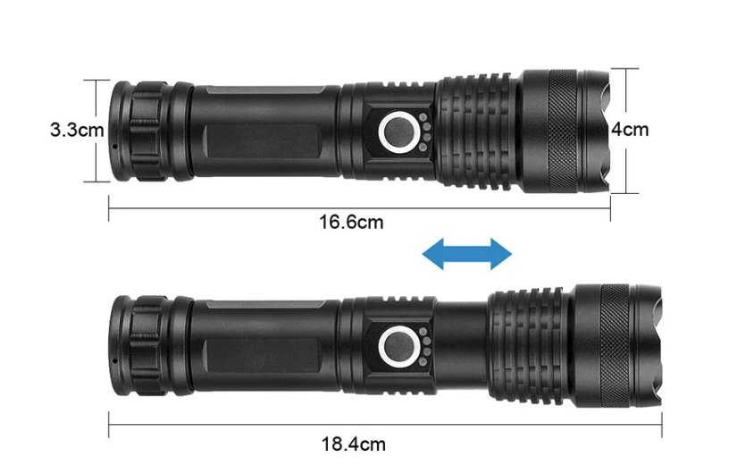 Krachtige LED Zaklamp – Oplaadbare Tactical Torch met Zoom en 5 Lichtstanden