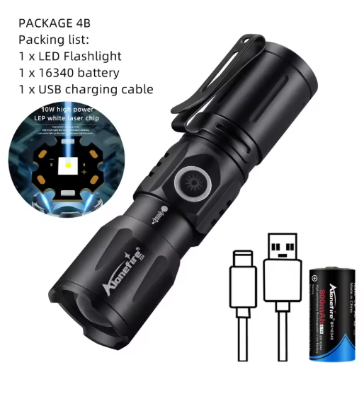 Mini LED Zaklamp – Oplaadbare Zoom Zaklamp met USB-C, Compact en Krachtig