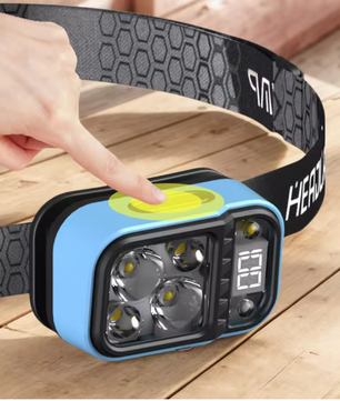 LED Hoofdlamp – Oplaadbare USB-C Hoofdlamp met Sensor en Batterij Display, Waterdicht