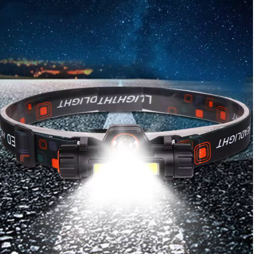 LED Hoofdlamp – Oplaadbare Q5 + COB Hoofdlamp met Dimbaar Licht en Verstelbare Band