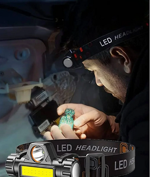 LED Hoofdlamp – Oplaadbare Q5 + COB Hoofdlamp met Dimbaar Licht en Verstelbare Band