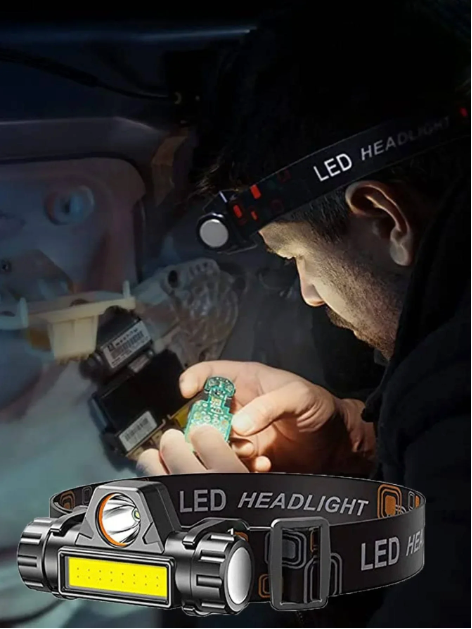 LED Hoofdlamp – Oplaadbare Q5 + COB Hoofdlamp met Dimbaar Licht en Verstelbare Band