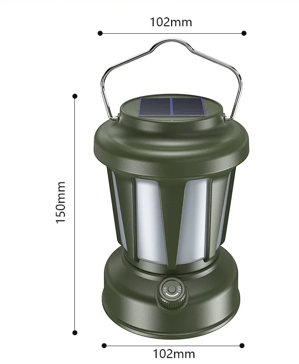 Solar Camping Lamp – Dimbare LED Lantaarn met USB-C en Warm/Koud Licht voor Outdoor