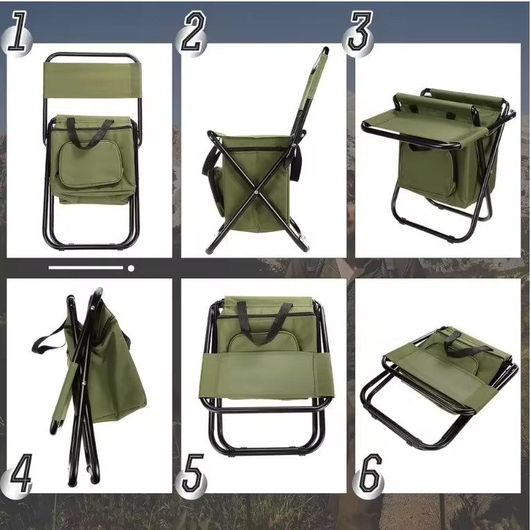 Opvouwbare Campingstoel met Koeltas – Lichtgewicht Vouwstoel met Rugleuning voor Strand en Outdoor