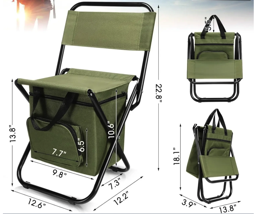 Opvouwbare Campingstoel met Koeltas – Lichtgewicht Vouwstoel met Rugleuning voor Strand en Outdoor