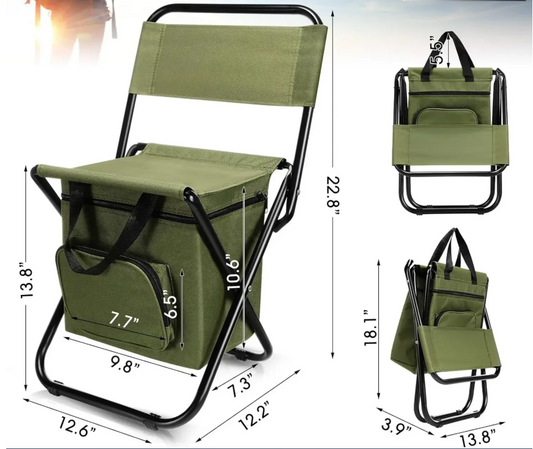 Opvouwbare Campingstoel met Koeltas – Lichtgewicht Vouwstoel met Rugleuning voor Strand en Outdoor