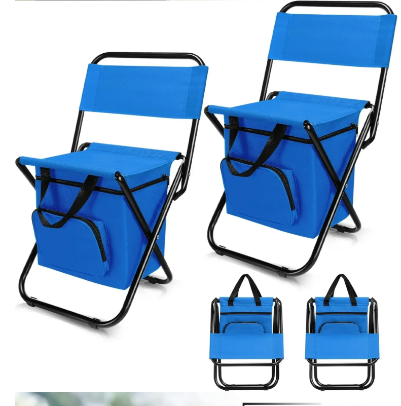 Opvouwbare Campingstoel met Koeltas – Lichtgewicht Vouwstoel met Rugleuning voor Strand en Outdoor