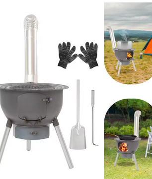 Multifunctioneel Camping Kooktoestel – Houtgestookte Stove met Grillrek voor Outdoor Koken en Verwarmen