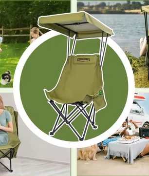 Opvouwbare Campingstoel met Zonnescherm – Lichtgewicht Strandstoel met Luifel en Extra Comfort