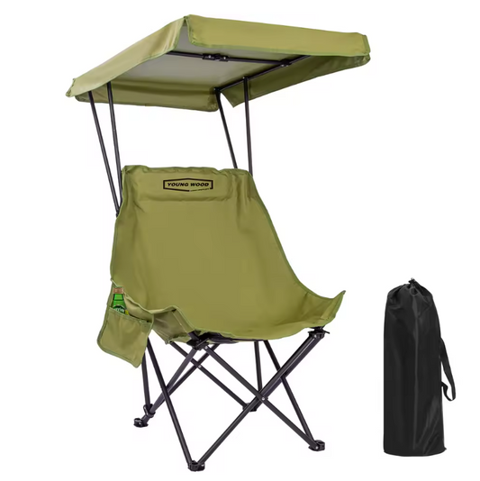 Opvouwbare Campingstoel met Zonnescherm – Lichtgewicht Strandstoel met Luifel en Extra Comfort