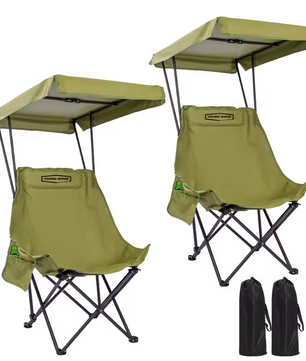 Opvouwbare Campingstoel met Zonnescherm – Lichtgewicht Strandstoel met Luifel en Extra Comfort