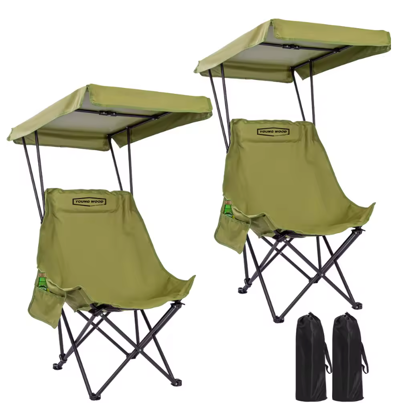 Opvouwbare Campingstoel met Zonnescherm – Lichtgewicht Strandstoel met Luifel en Extra Comfort