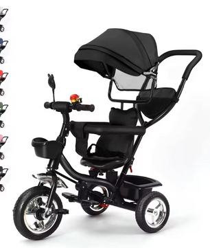 Meegroeifiets 3-in-1 Kinderdriewieler – Met Duwstang, Zonnescherm en Mand