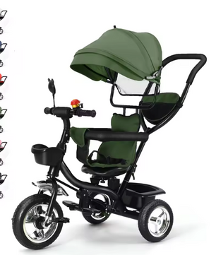 Meegroeifiets 3-in-1 Kinderdriewieler – Met Duwstang, Zonnescherm en Mand