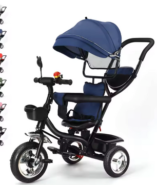 Meegroeifiets 3-in-1 Kinderdriewieler – Met Duwstang, Zonnescherm en Mand