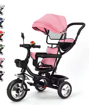 Meegroeifiets 3-in-1 Kinderdriewieler – Met Duwstang, Zonnescherm en Mand