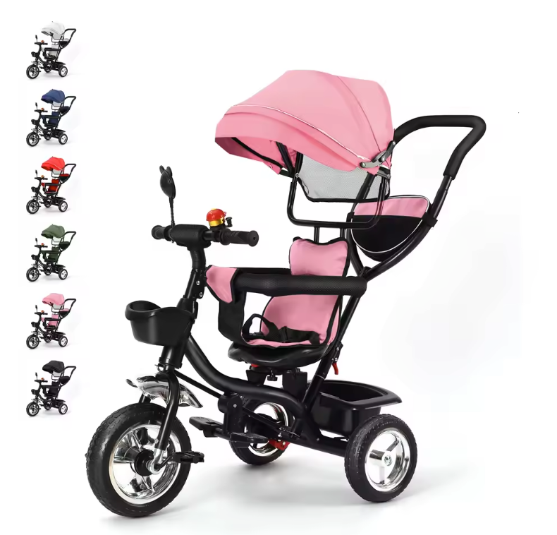 Meegroeifiets 3-in-1 Kinderdriewieler – Met Duwstang, Zonnescherm en Mand