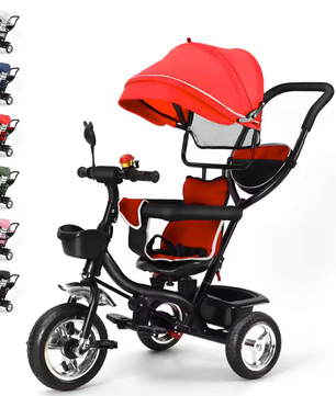 Meegroeifiets 3-in-1 Kinderdriewieler – Met Duwstang, Zonnescherm en Mand