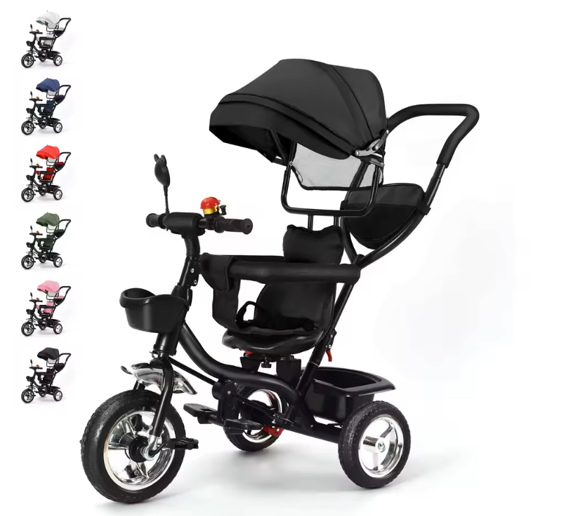 Meegroeifiets 3-in-1 Kinderdriewieler – Met Duwstang, Zonnescherm en Mand