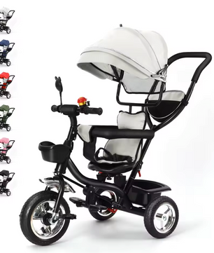Meegroeifiets 3-in-1 Kinderdriewieler – Met Duwstang, Zonnescherm en Mand