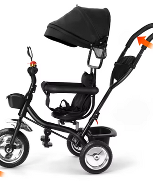 Meegroeifiets 3-in-1 Kinderdriewieler – Met Duwstang, Zonnescherm en Mand