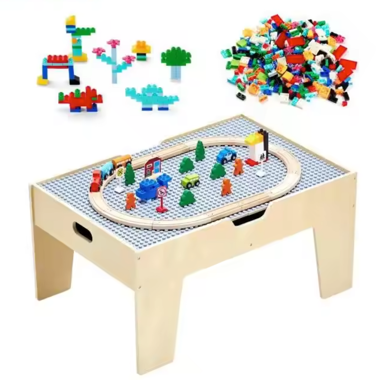 Kinder Speeltafel met Bouwblokken – 5-in-1 Activiteitentafel met Treinset en Opbergruimte