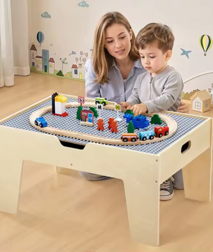 Kinder Speeltafel met Bouwblokken – 5-in-1 Activiteitentafel met Treinset en Opbergruimte