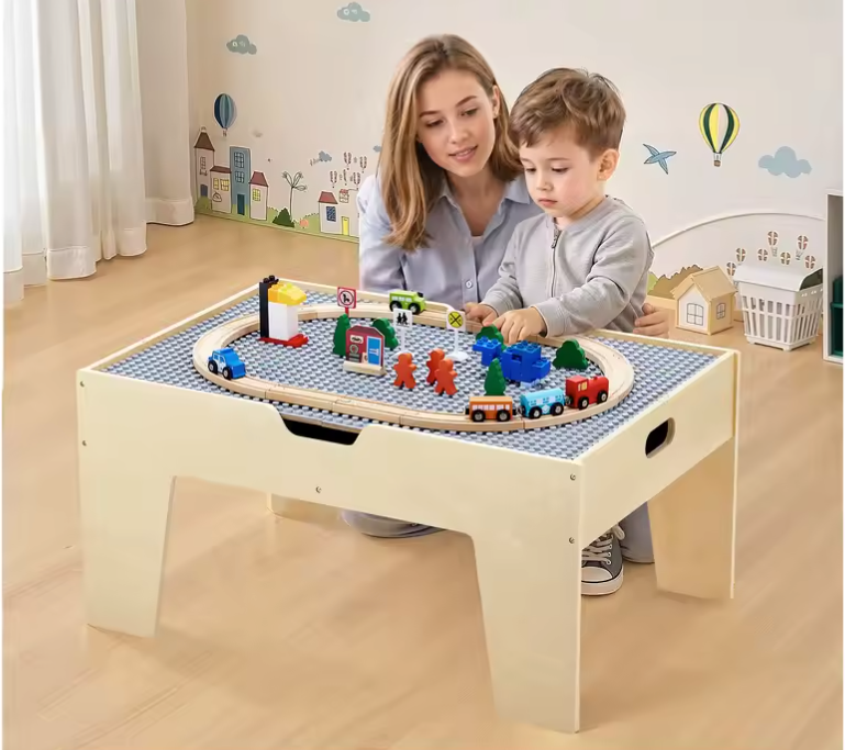 Kinder Speeltafel met Bouwblokken – 5-in-1 Activiteitentafel met Treinset en Opbergruimte
