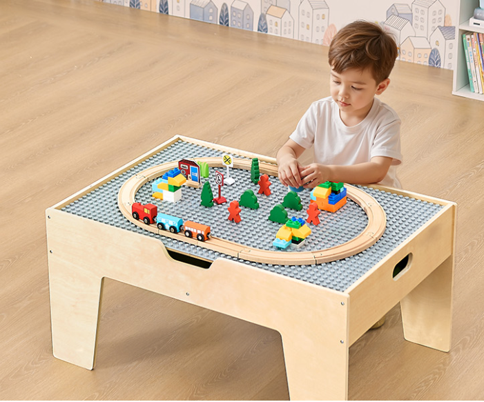 Kinder Speeltafel met Bouwblokken – 5-in-1 Activiteitentafel met Treinset en Opbergruimte