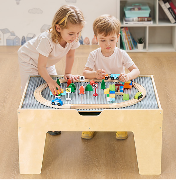 Kinder Speeltafel met Bouwblokken – 5-in-1 Activiteitentafel met Treinset en Opbergruimte