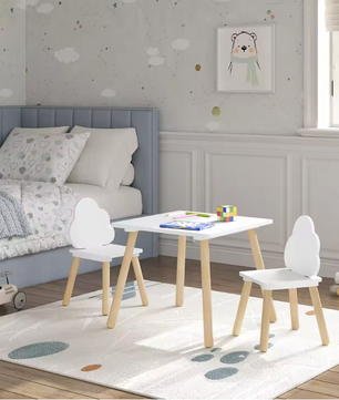 Kinder Tafel met 2 Stoelen – Houten Speeltafel met Rugleuning en Opbergruimte