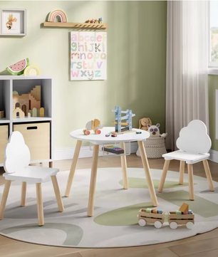 Kinder Tafel met 2 Stoelen – Houten Speeltafel met Rugleuning en Opbergruimte