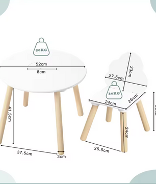 Kinder Tafel met 2 Stoelen – Houten Speeltafel met Rugleuning en Opbergruimte