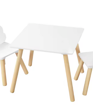 Kinder Tafel met 2 Stoelen – Houten Speeltafel met Rugleuning en Opbergruimte