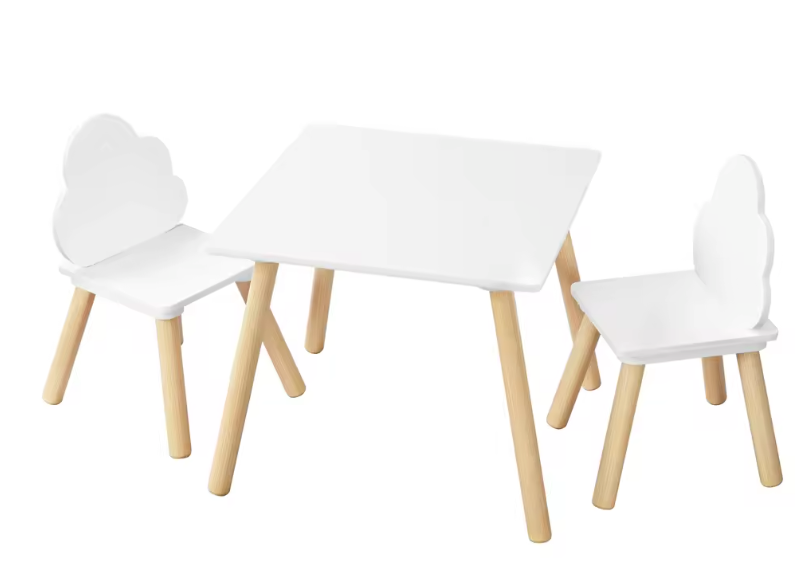 Kinder Tafel met 2 Stoelen – Houten Speeltafel met Rugleuning en Opbergruimte