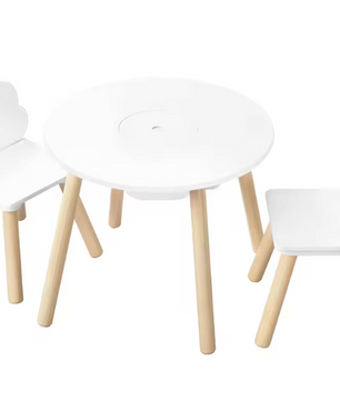 Kinder Tafel met 2 Stoelen – Houten Speeltafel met Rugleuning en Opbergruimte
