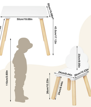 Kinder Tafel met 2 Stoelen – Houten Speeltafel met Rugleuning en Opbergruimte