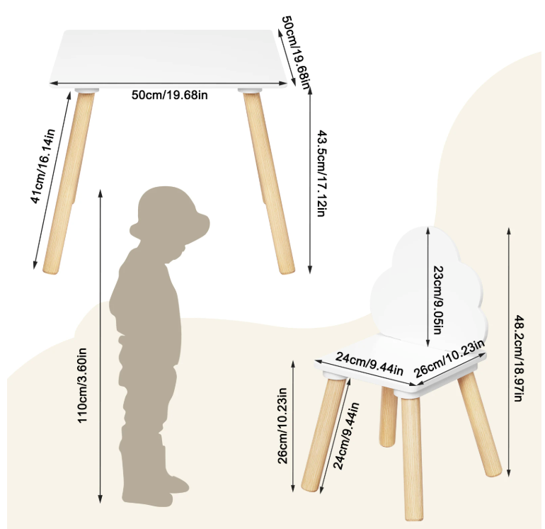 Kinder Tafel met 2 Stoelen – Houten Speeltafel met Rugleuning en Opbergruimte