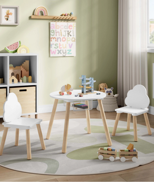 Kinder Tafel met 2 Stoelen – Houten Speeltafel met Rugleuning en Opbergruimte