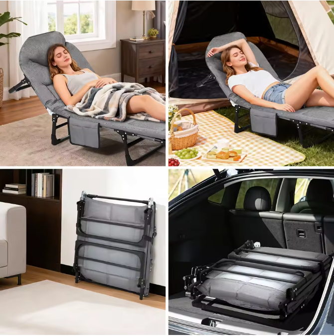 Draagbaar Opklapbaar Campingbed met Kussen – Stevig en Comfortabel Slaapbed tot 227 kg
