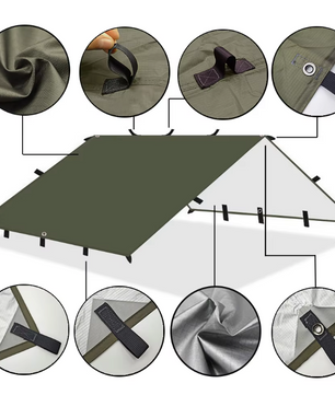 Waterdicht Bushcraft Tarp 19 Ophangpunten – Multifunctioneel Zonnescherm en Outdoor Luifel 3x3m / 3x4m / 3x5m / 4x4m